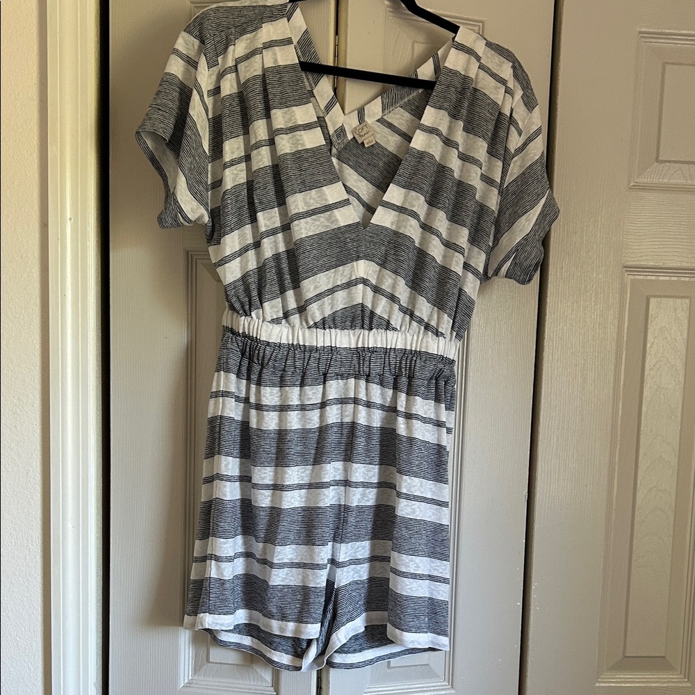 Striped Navy Blue & White One-Piece Romper